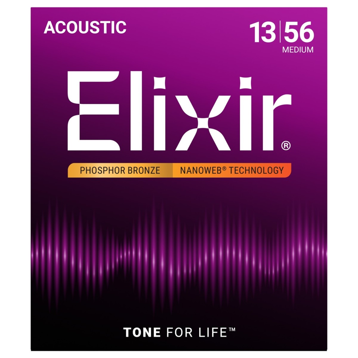 Elixir 16102 Nanoweb Coated Phosphor Bronze Acoustic Guitar Strings Medium 13-56