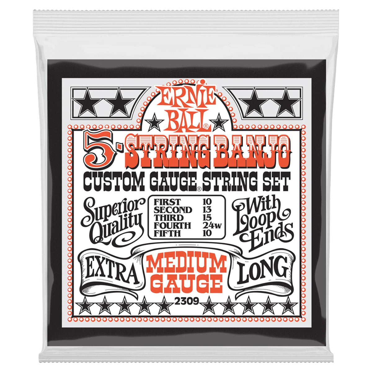 Ernie Ball 5-String Banjo Strings - Medium - 2309- 10-24