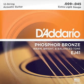 D'Addario EJ41 12-String Phosphor Bronze Acoustic Guitar Strings - Extra Light - 9-45