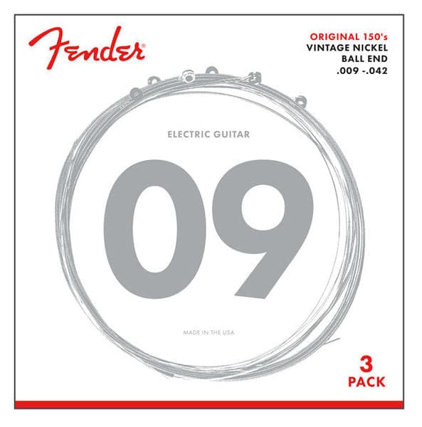 Fender 150L 3 Pack - Pure Nickel Electric Guitar Strings - Light - 9-42