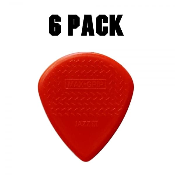 Jim Dunlop Maxgrip Nylon Jazz III Plectrum Pack - 6 Pack - Red