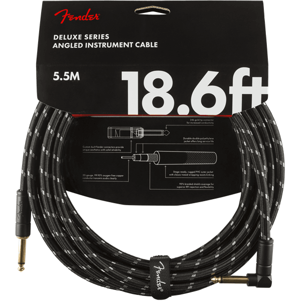 Deluxe Series Black Tweed Guitar Cable - 18foot (5.5 meters) - Right Angle