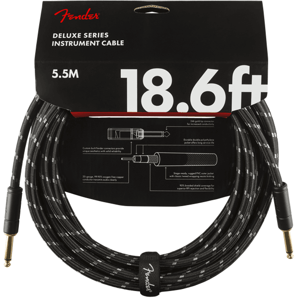 Deluxe Series Black Tweed Guitar Cable - 18foot (5.5 meters) - Straight