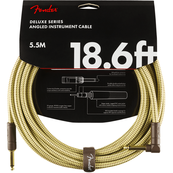 Deluxe Series Tweed Guitar Cable - 18foot (5.5 meters) - Right Angle