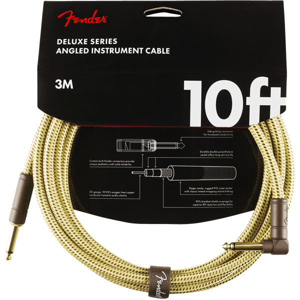 Deluxe Series Tweed Guitar Cable - 10foot (3 meters) - Right Angle