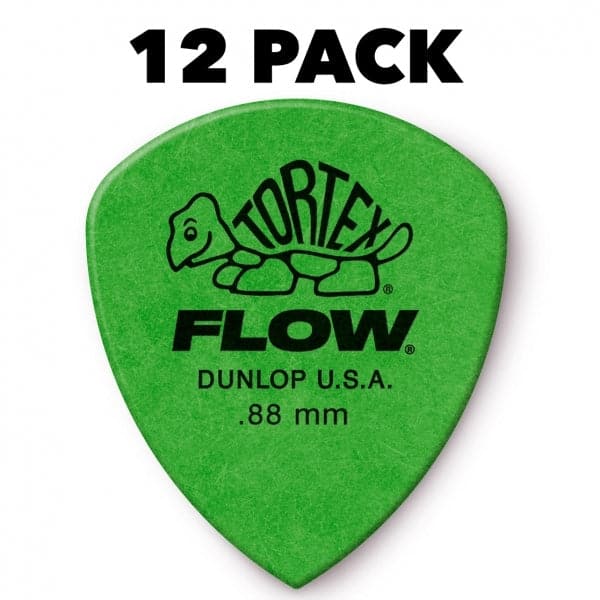Jim Dunlop Tortex Flow Plectrum Player Pack - 12 Pack - Green - 0.88mm