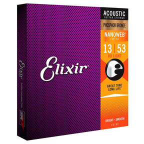 Elixir 16182 HD Light Nanoweb Coated Phosphor Bronze Acoustic Guitar Strings - 13-53