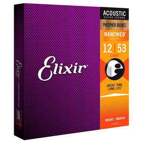 Elixir 16052 Nanoweb Coated Phosphor Bronze Acoustic Guitar Strings Light 12-53