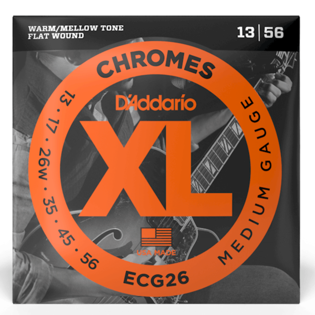 D'Addario ECG26 XL Chromes Flatwound Electric Guitar Strings Jazz Med 13-56