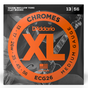 D'Addario ECG26 XL Chromes Flatwound Electric Guitar Strings Jazz Med 13-56