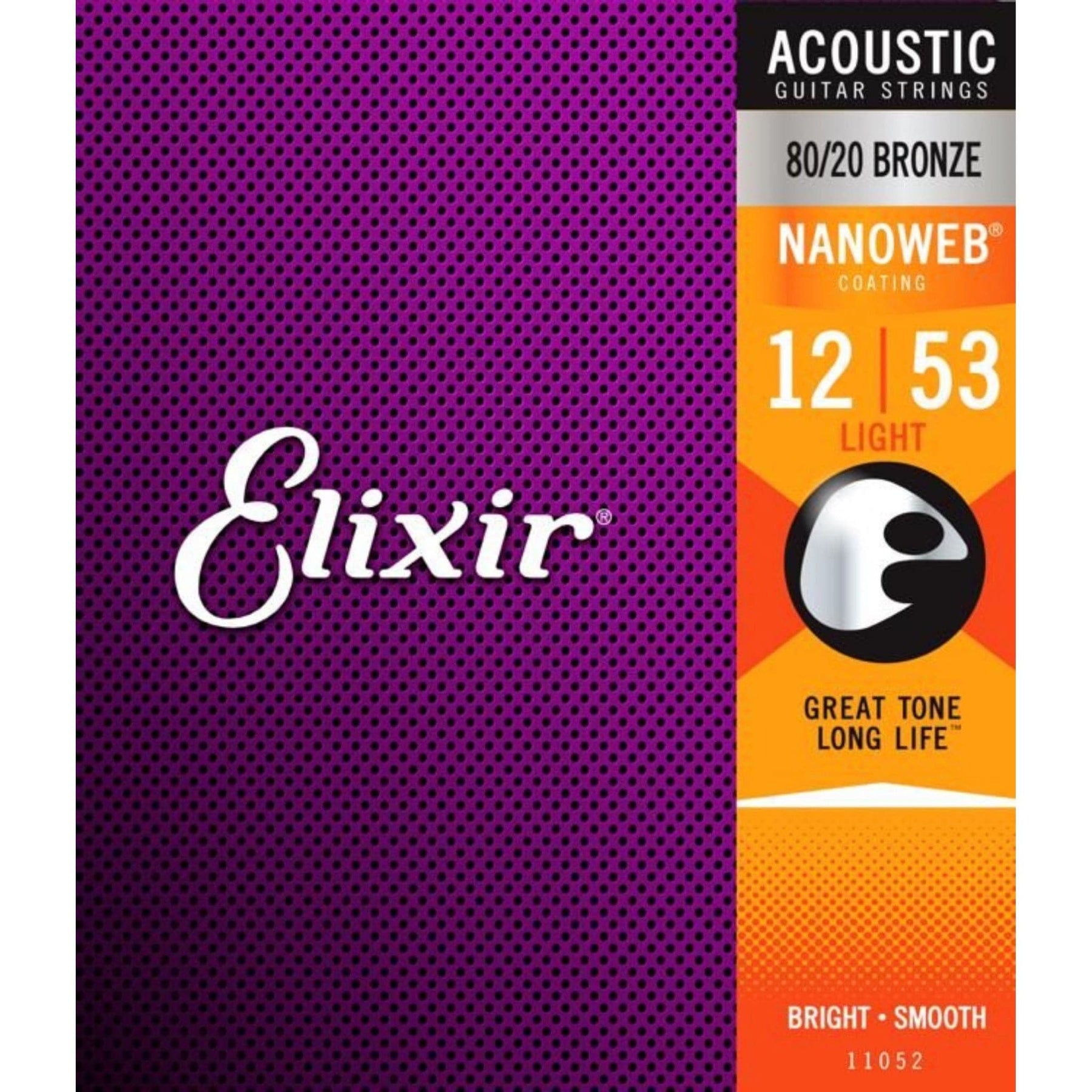 Elixir 11052 Nanoweb Coated 80/20 Bronze Acoustic Guitar Strings Light 12-53