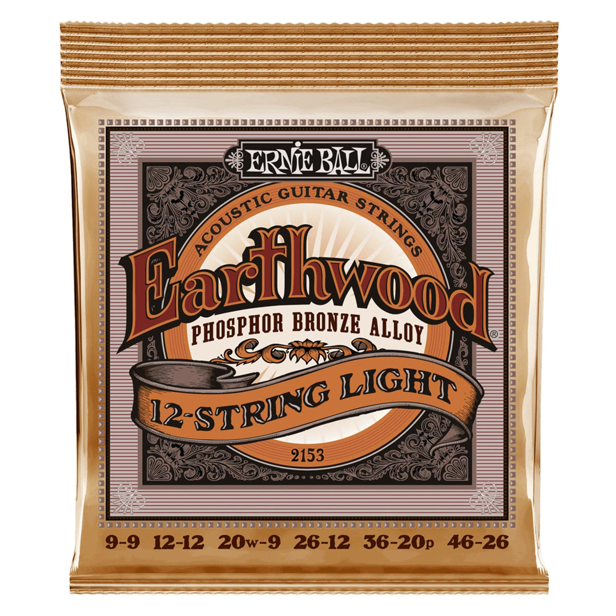 Ernie Ball 2153 Earthwood 12-String Phosphor Bronze Acoustic Guitar Strings Med/Light - 9-46