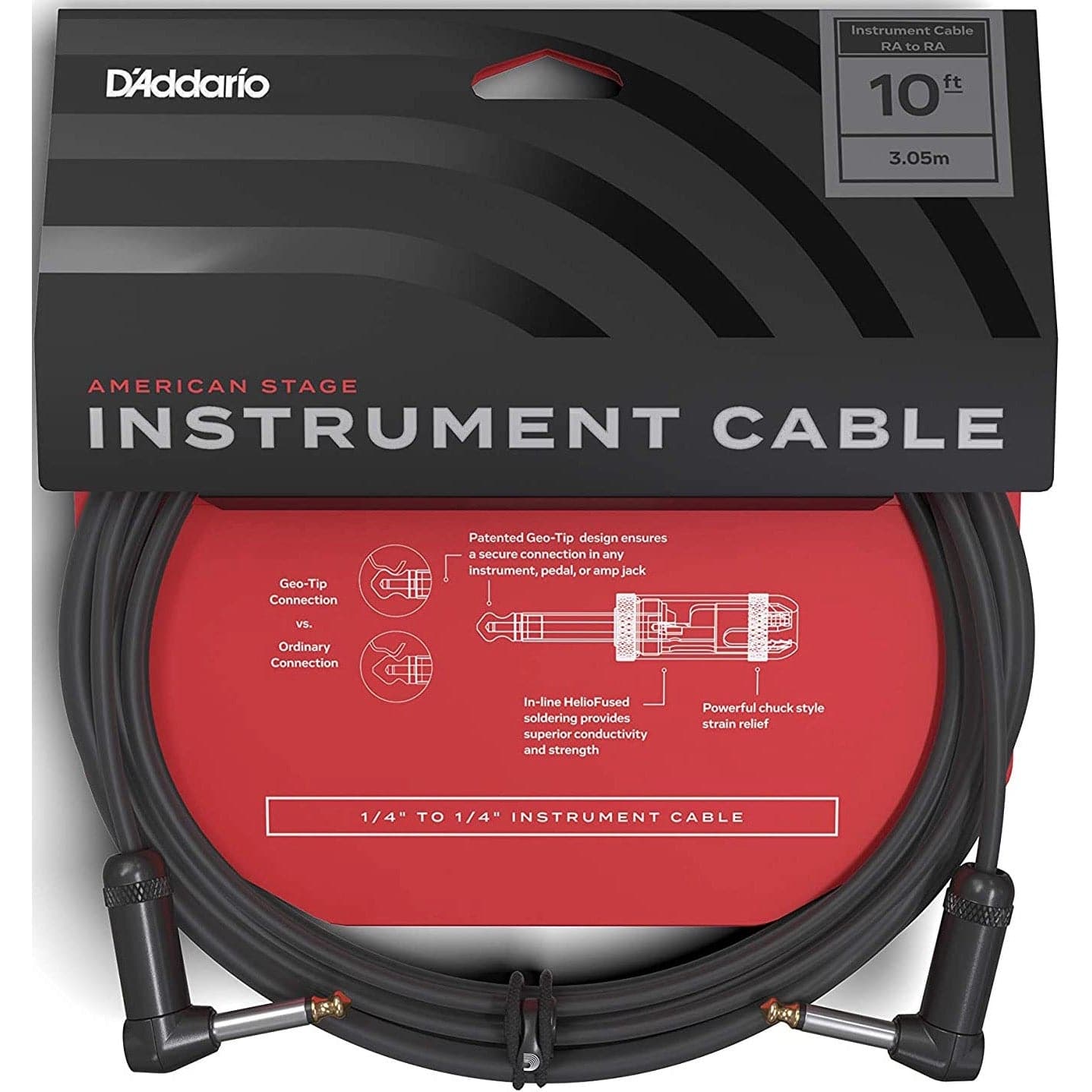 D'Addario American Stage Instrument Cable - 10ft (3meters) - Dual Right Angle