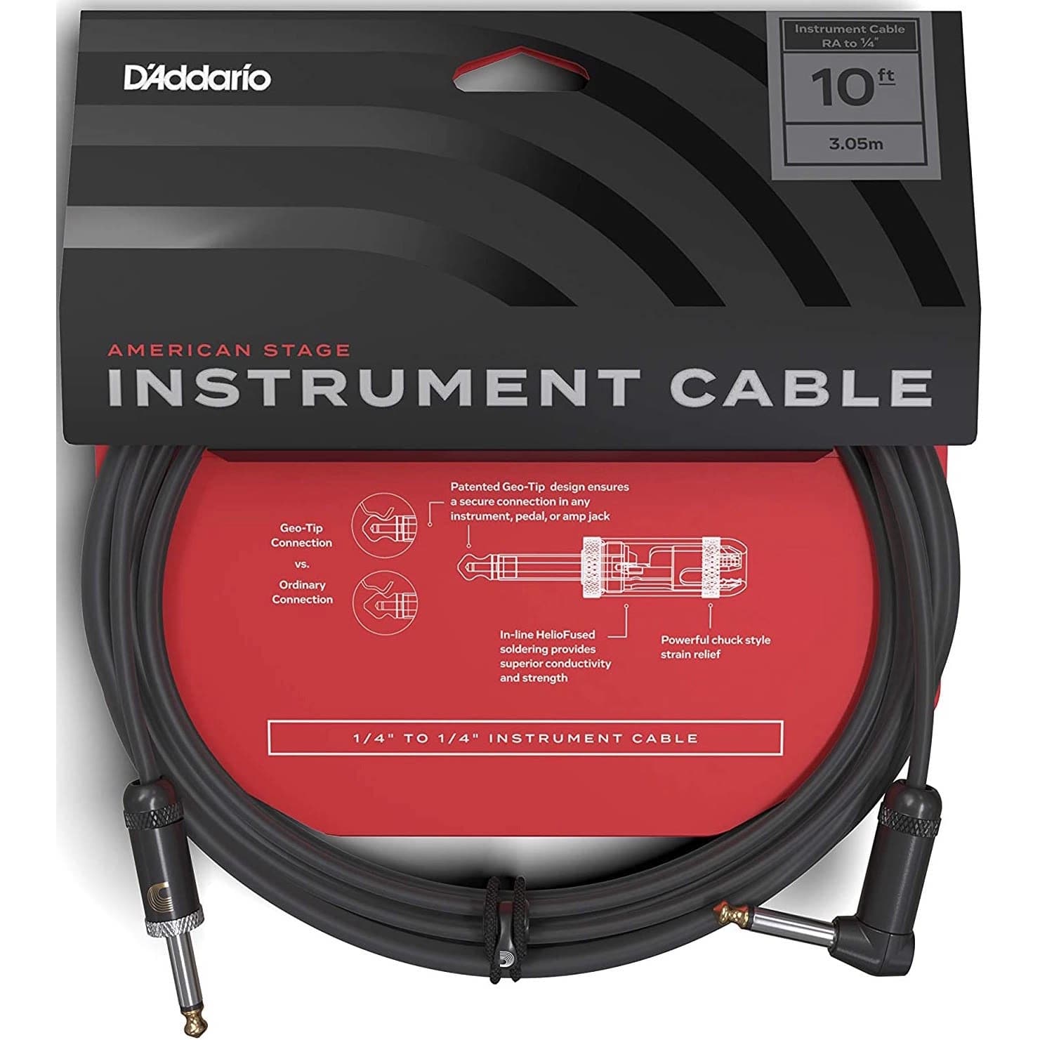 D'Addario American Stage Instrument Cable - 10ft (3meters) - Right Angle