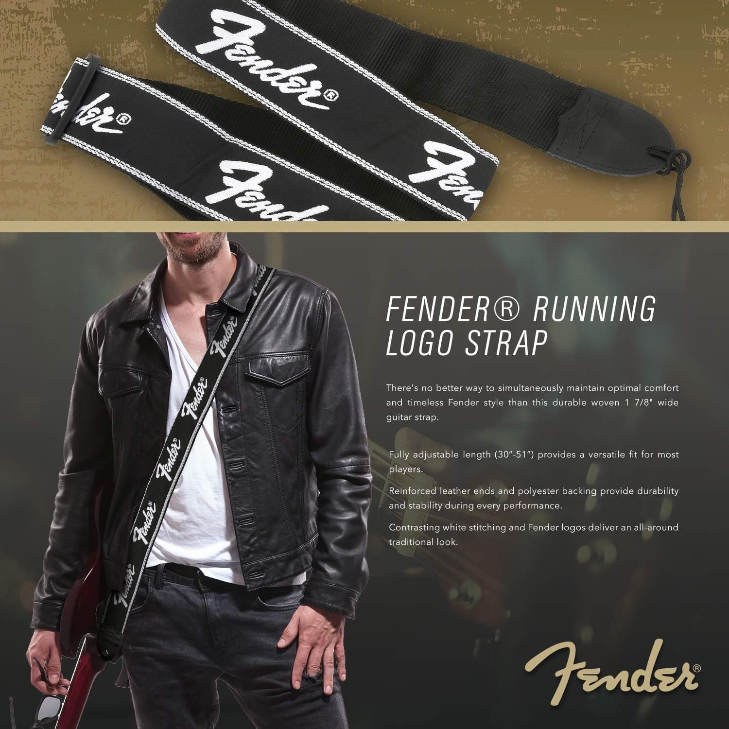 Straps Running Logo - Black Guitar strap Fender