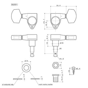 Gotoh SG301 Machine Heads 18:1 Ratio - 3 a side - Gold