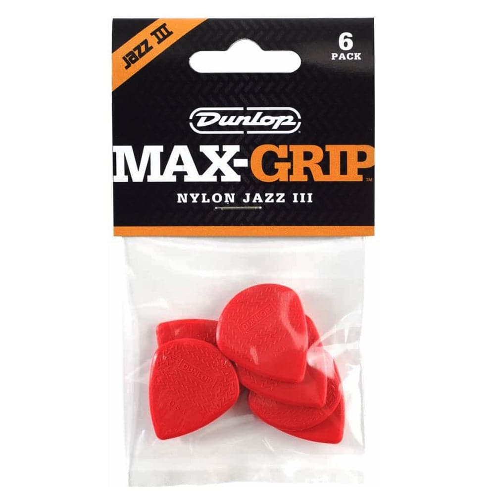 Jim Dunlop Maxgrip Nylon Jazz III Plectrum Pack - 6 Pack - Red