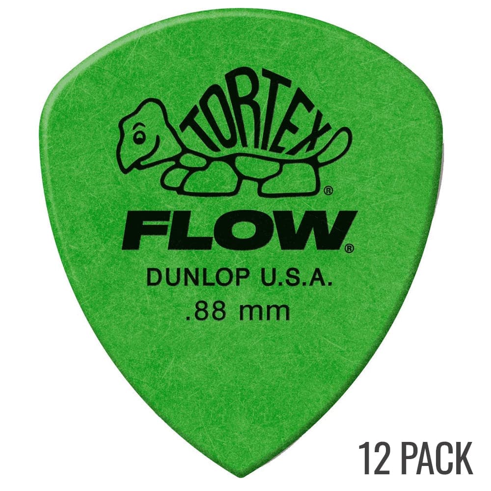 Jim Dunlop Tortex Flow Plectrum Player Pack - 12 Pack - Green - 0.88mm