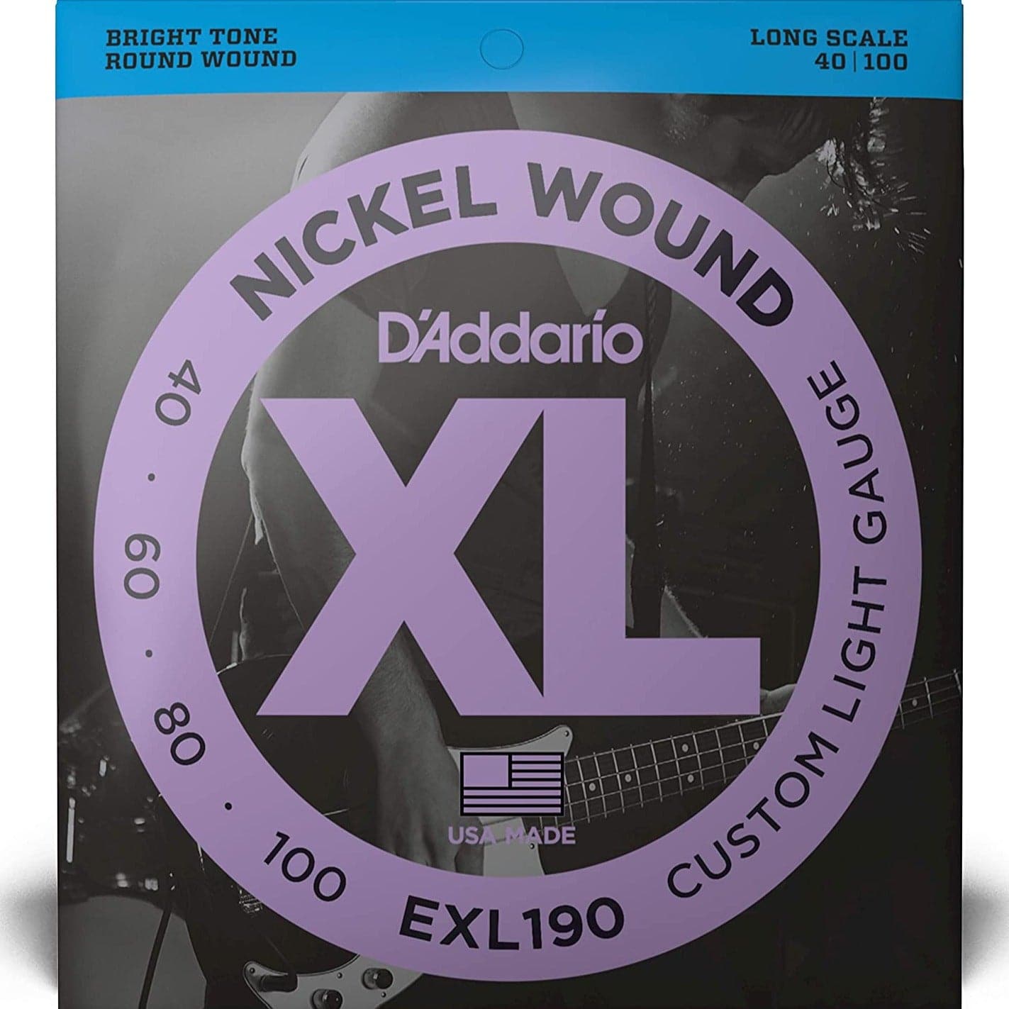 D'Addario EXL190 XL Bass Guitar Strings Custom Light 40-100