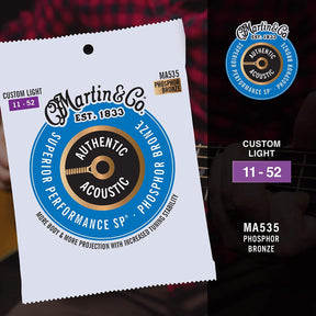Martin Strings MA535 Phosphor Bronze Authentic Acoustic Guitar Strings Custom Light 11-52