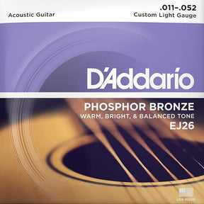 D'Addario EJ26 Phosphor Bronze Acoustic Guitar Strings Custom Light 11-52