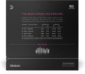 D'Addario NYXL45100 Bass Guitar Strings Long Scale - Regular Light - 45-100