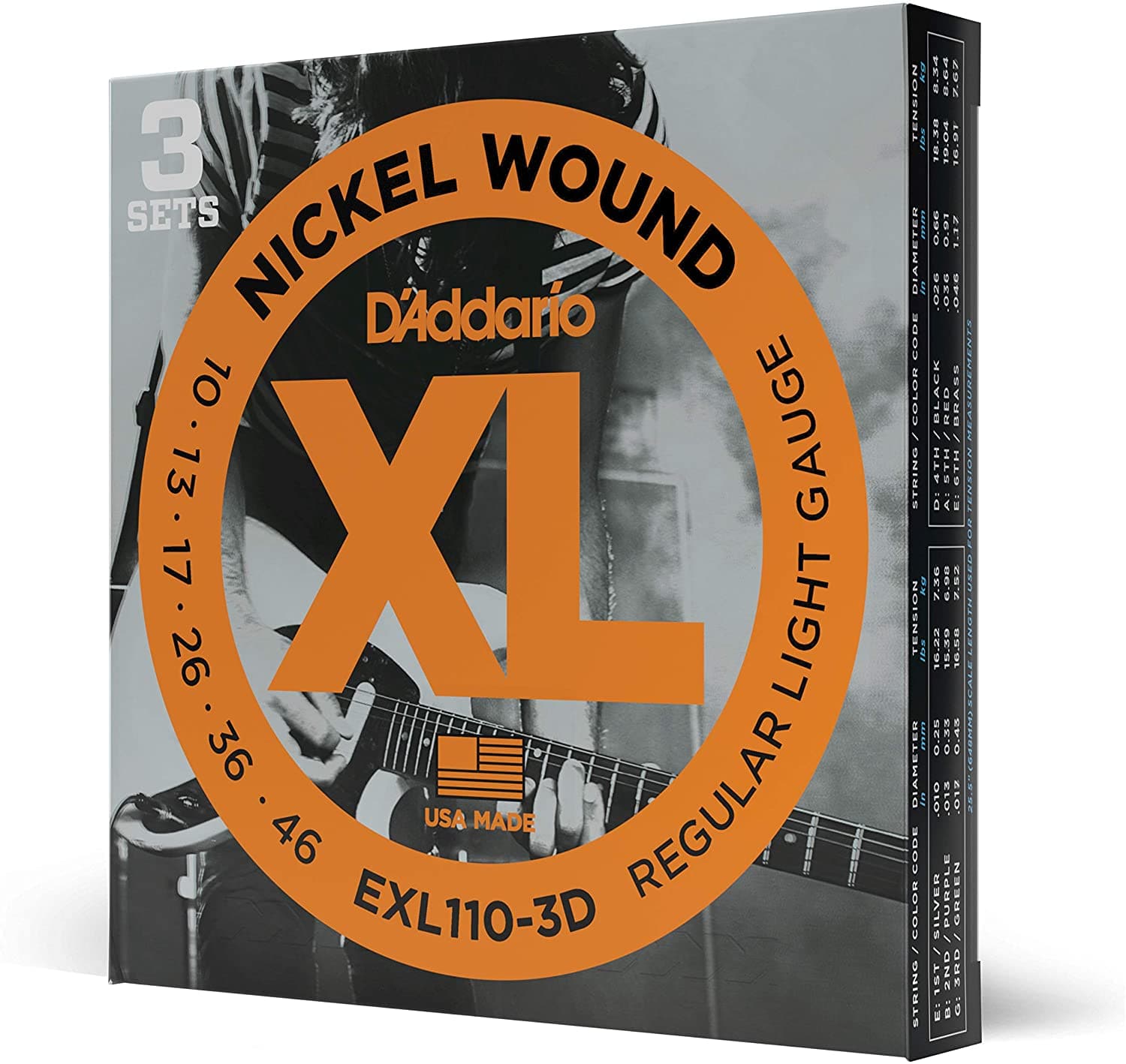 D'Addario EXL110-3D XL Electric Guitar Strings - Regular Light - 10-46 - 3 Pack