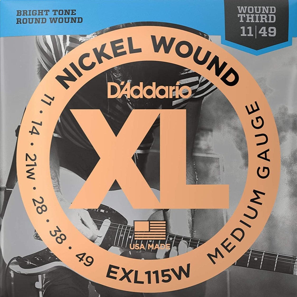 D'Addario EXL115W XL Electric Guitar Strings - Medium - Wound 3rd - 11-49