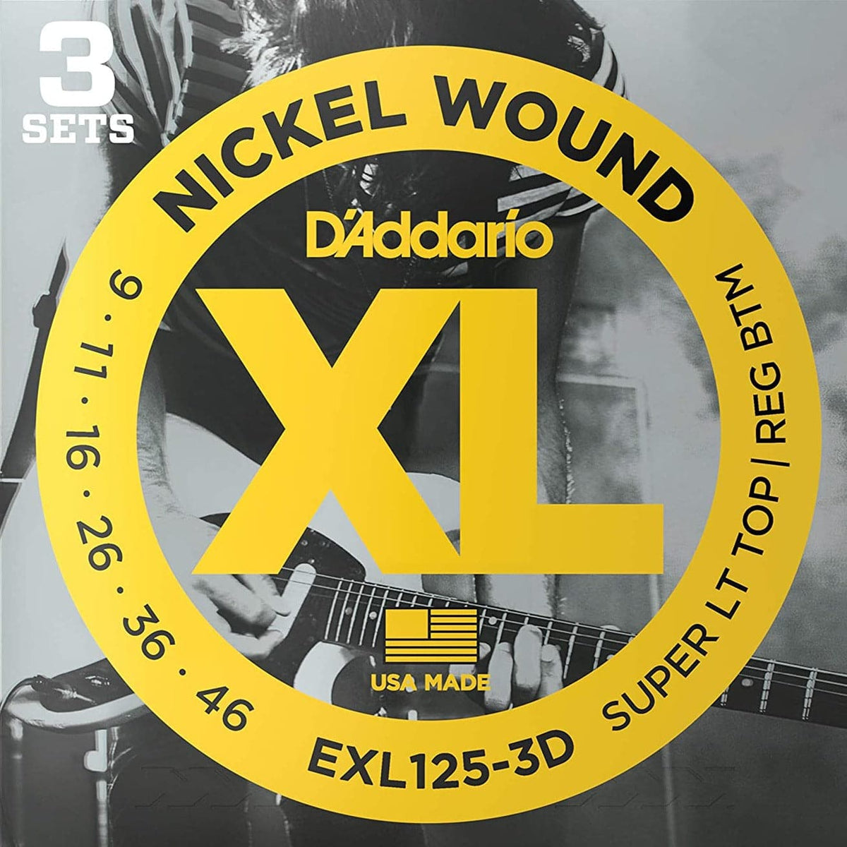 D'Addario EXL125-3D XL Electric Guitar Strings - Light Top / Reg Bottom 9-46 - 3 Pack