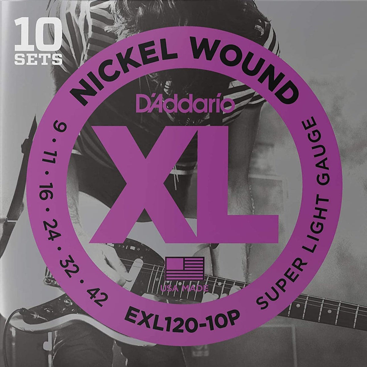 D'Addario EXL120-10P XL Electric Guitar Strings Super Light 9-42 10 Pack