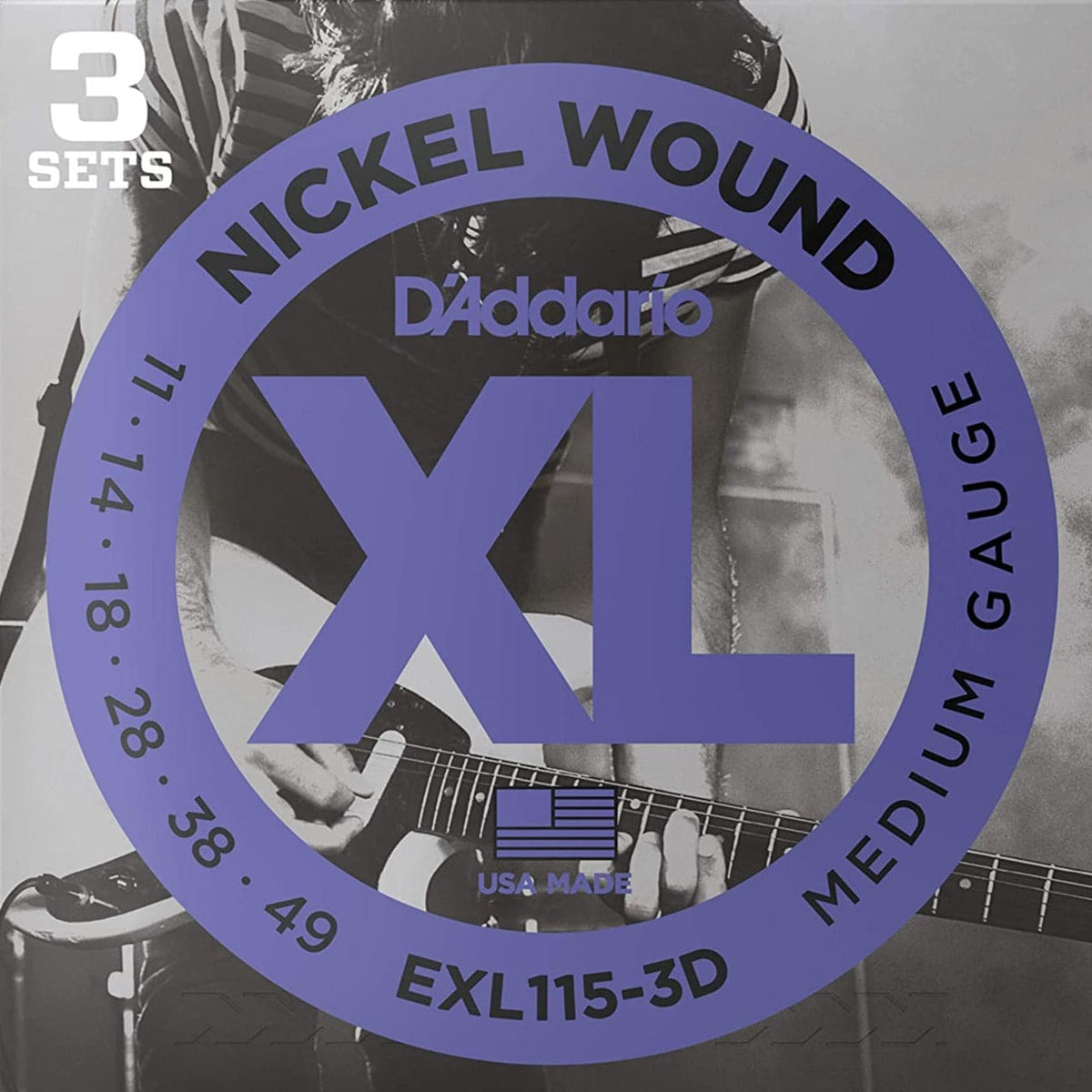 D'Addario EXL115-3D XL Electric Guitar Strings - Blues/Jazz Rock - 11-49 - 3 Pack