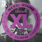 D'Addario EXL120-3D XL Electric Guitar Strings - Super Light - 9-42 - 3 Pack