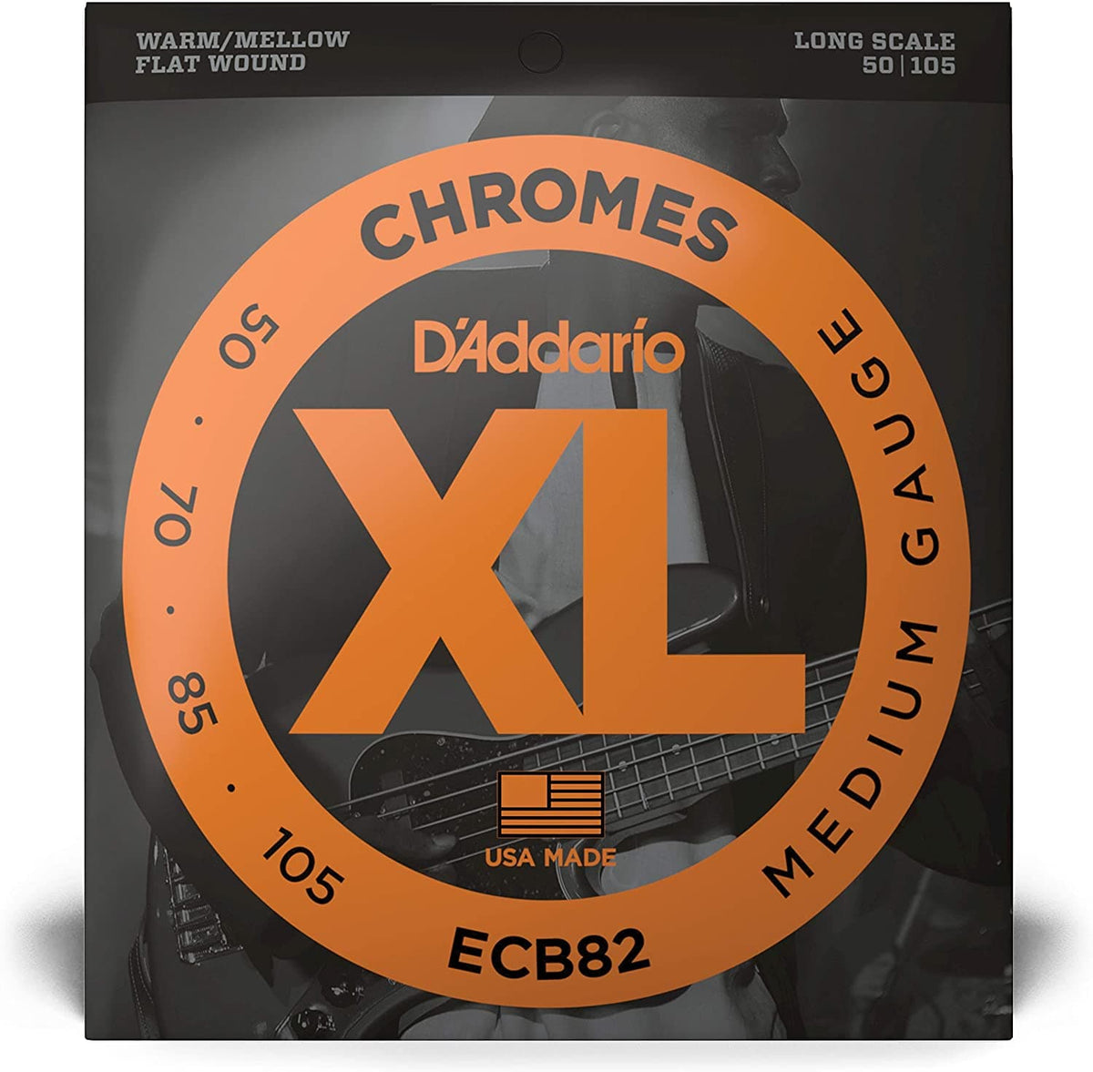 D'Addario ECB82 Chromes Flatwound Bass Guitar Strings - Medium - 50-105