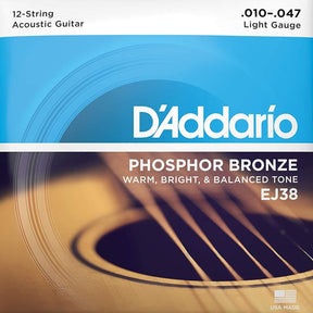 D'Addario EJ38 12-String Phosphor Bronze Acoustic Guitar Strings - Light - 10-47