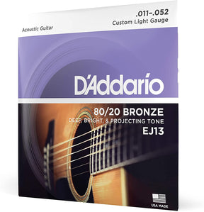 D'Addario EJ13 80/20 Bronze Acoustic Guitar Strings - Custom Light - 11-52