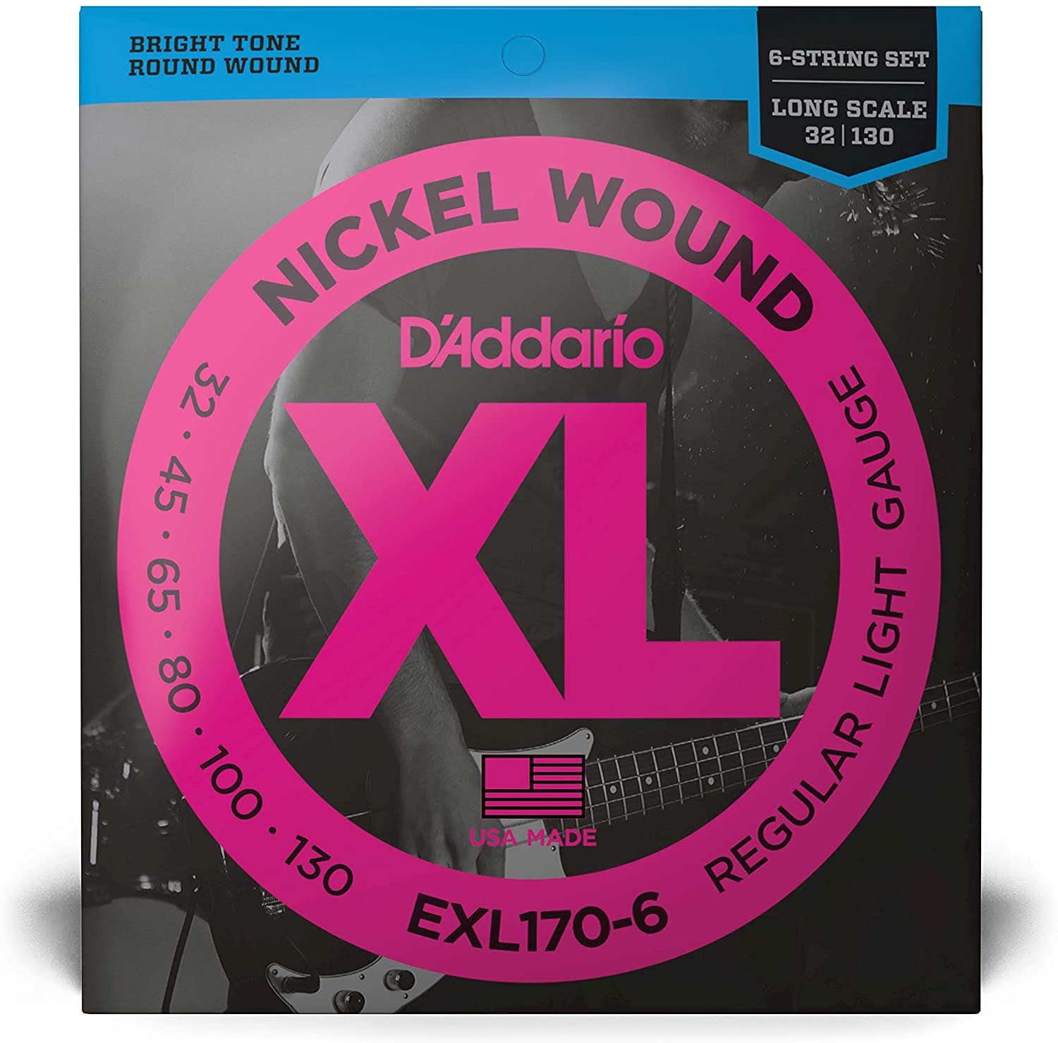D'Addario EXL170-6 Nickel Wound 6-String Bass Guitar Strings - Regular Light - 32-130