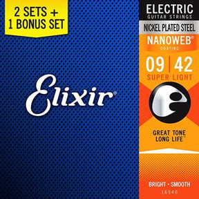 Elixir 16540 3-Pack Nanoweb Super Light Coated Electric Strings 09-42