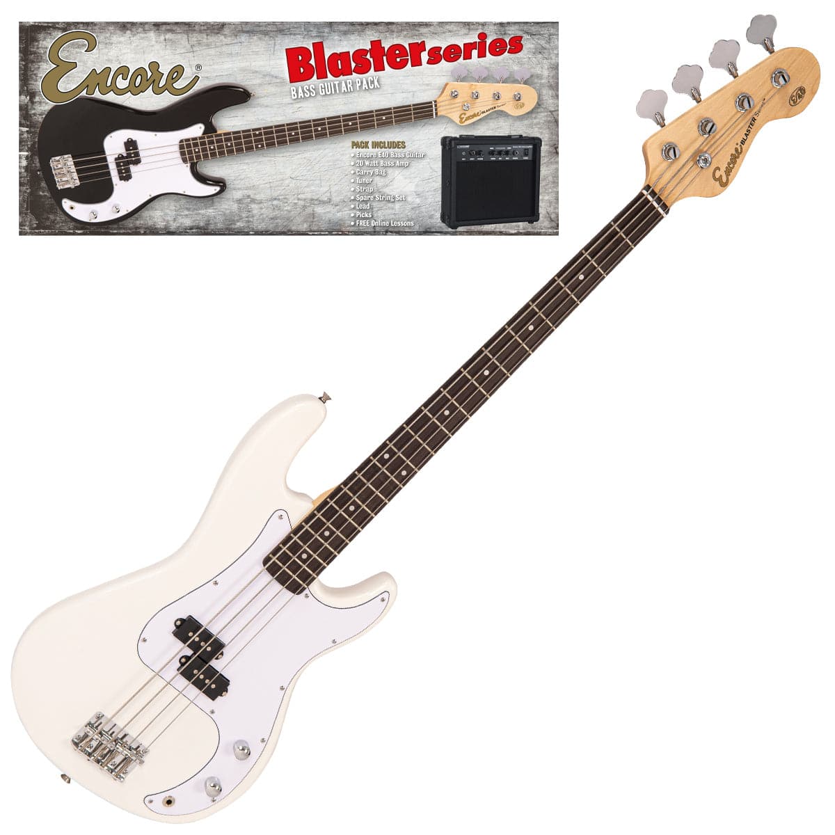 Encore Blaster E40 Bass Guitar Pack ~ Vintage White