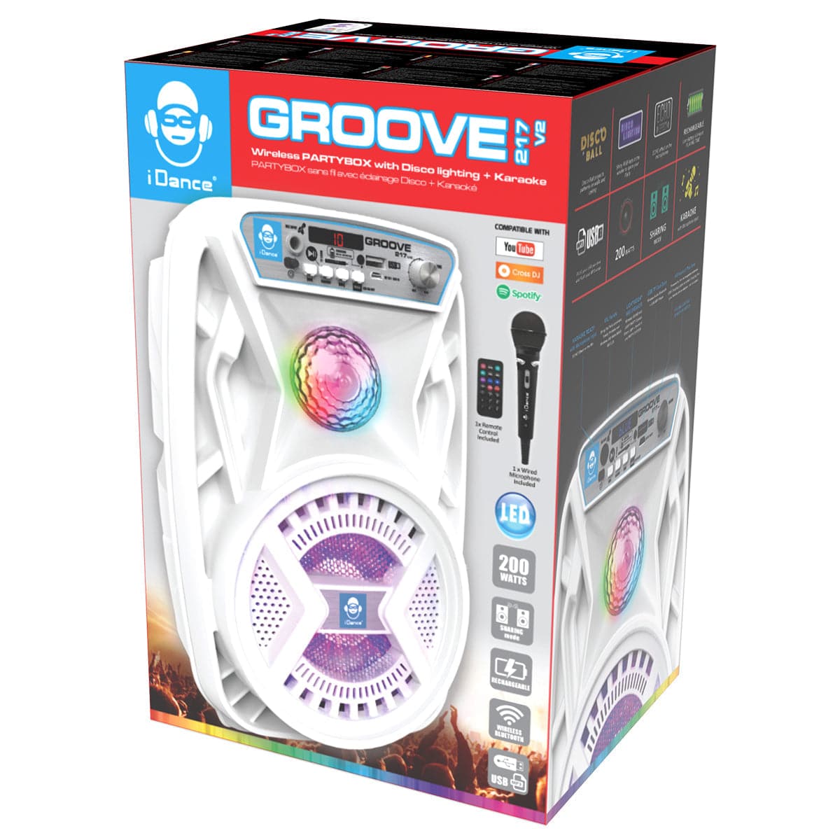 iDance Groove 217 Rechargeable BT Wireless Partybox with Disco Lighting + Karaoke ~ 200W