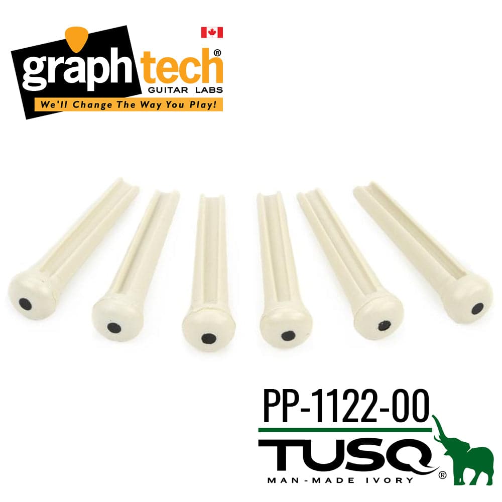 Graph Tech PP-1122-00 Tusq Traditional Bridge Pins - White with Black Dots