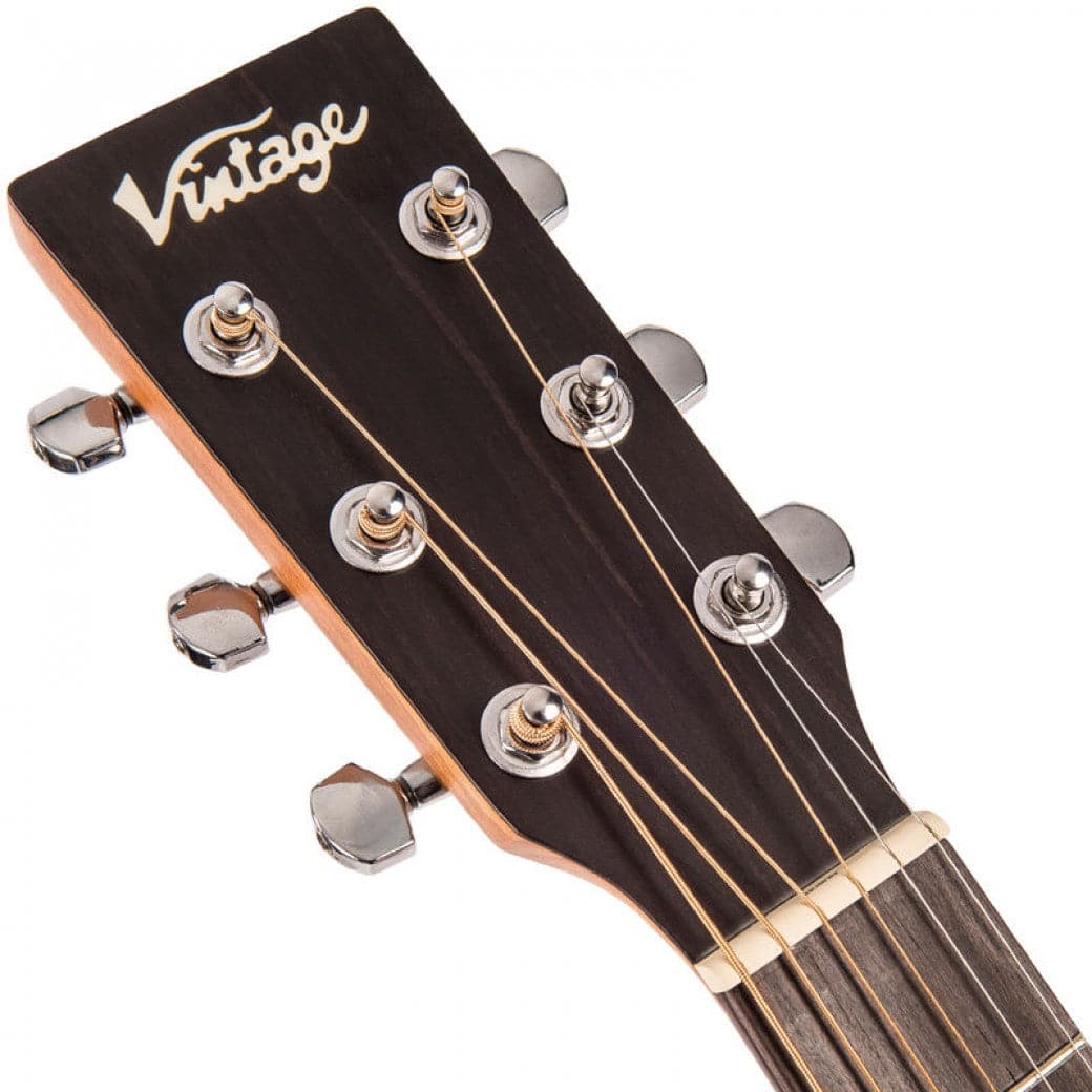 Vintage V300 Folk Acoustic Guitar - Solid Top - Mahogany