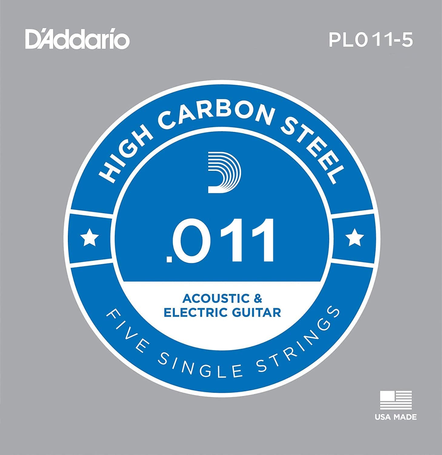D'Addario 5x Plain Steel Guitar Strings .011 for Electric & Acoustic