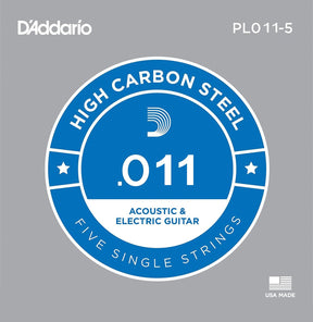 D'Addario 5x Plain Steel Guitar Strings .011 for Electric & Acoustic