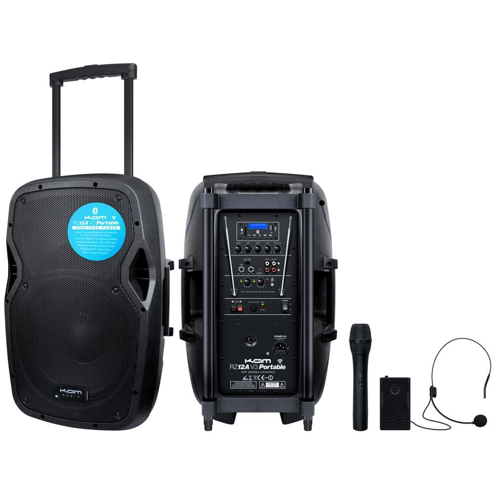 KAM Portable 12" 800 Watt PA System with Bluetooth & Free Wireless Mic Set