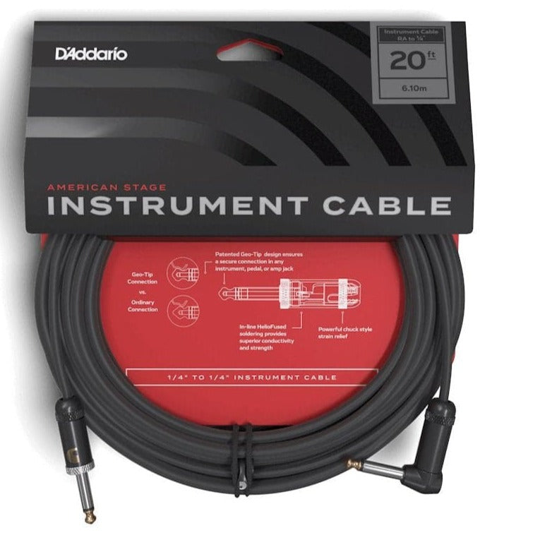 D'Addario American Stage Instrument Cable - Right Angle - 20ft (6Meters)
