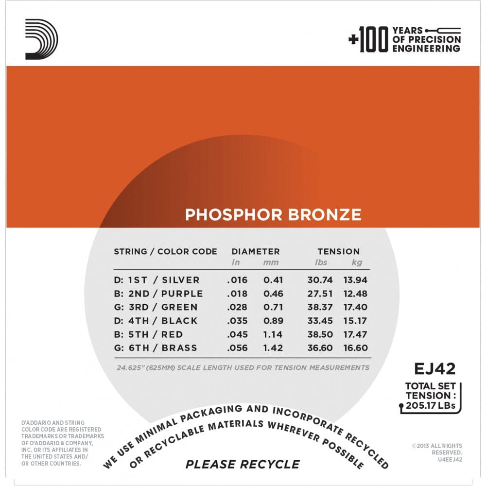 D'Addario EJ42 Phosphor Bronze Resophonic Guitar Strings - 16-56