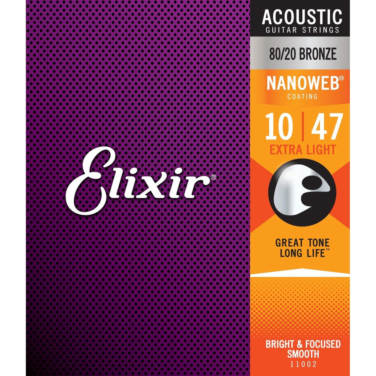 Elixir 11002 Nanoweb Coated 80/20 Bronze Acoustic Guitar Strings Extra Light 10-47
