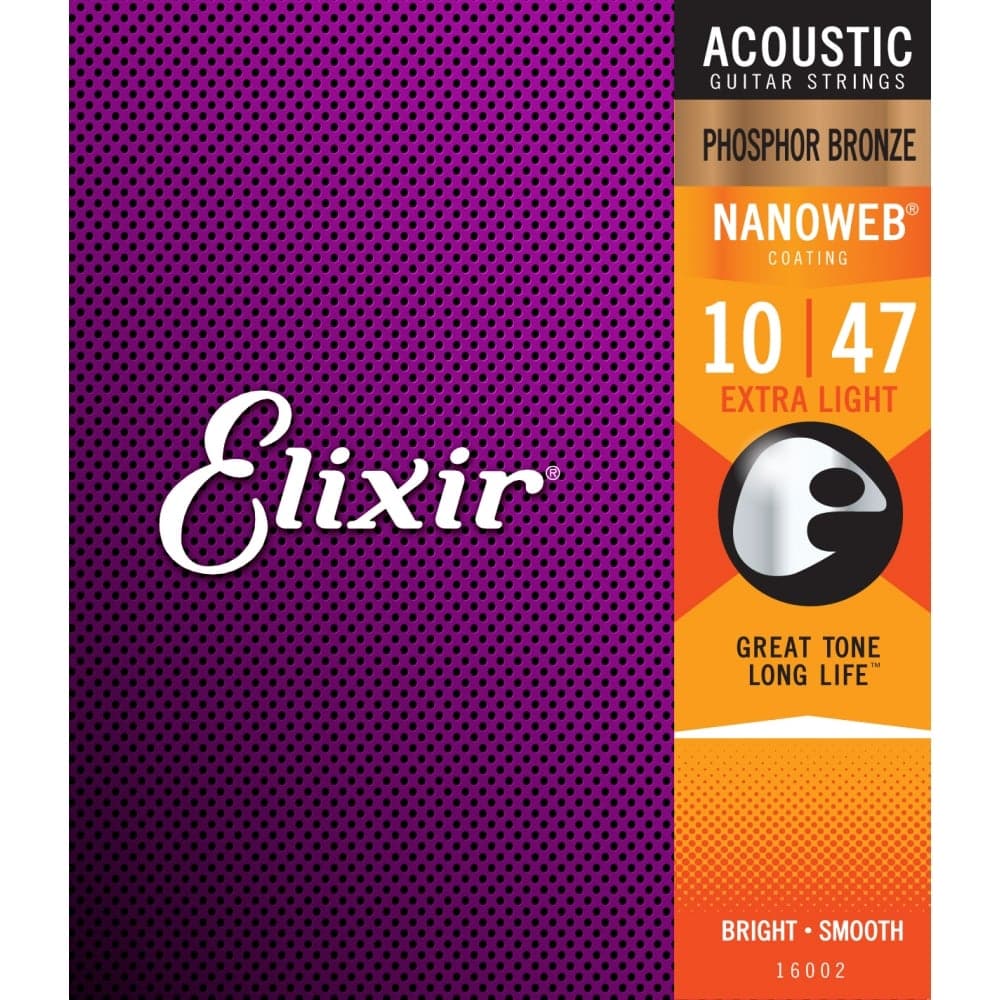 Elixir 16002 Nanoweb Coated Phosphor Bronze Acoustic Guitar Strings Extra Light 10-47