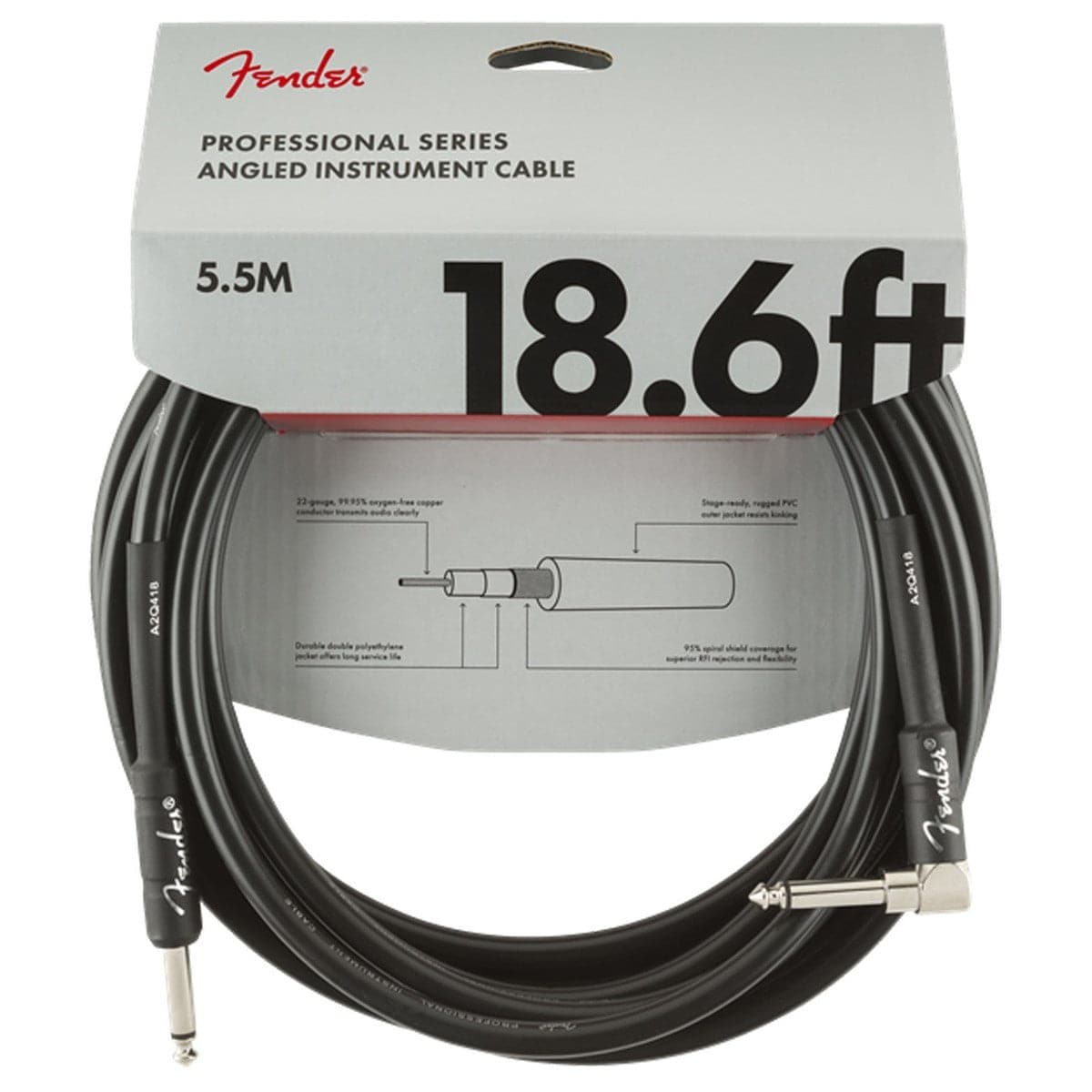 Fender Professional Series Instrument Cable - Right Angle - 5.5m 18.6ft - Black (0990820019)