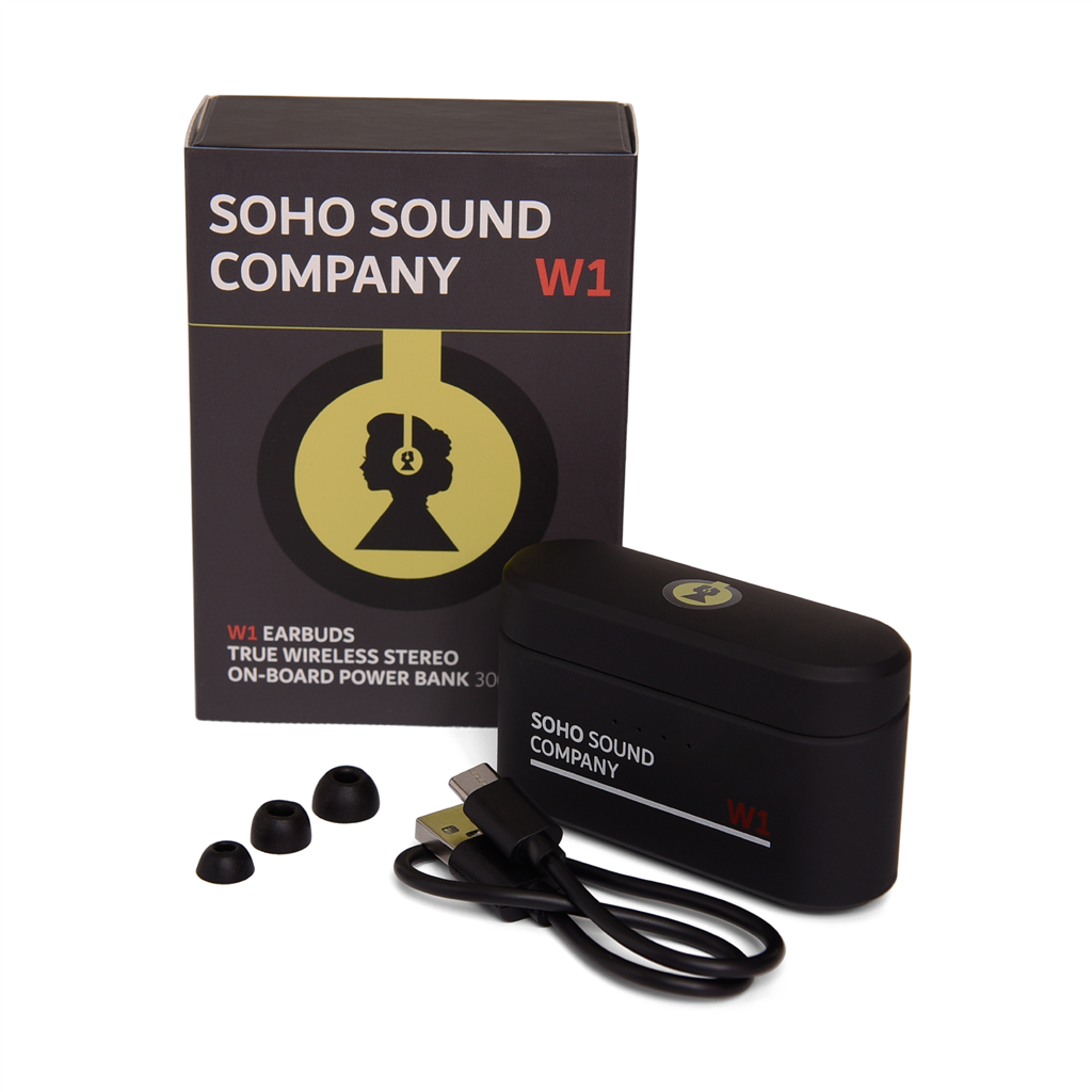 Soho W1 Wireless Bluetooth Earphones / Earbuds with Charging Case - Black